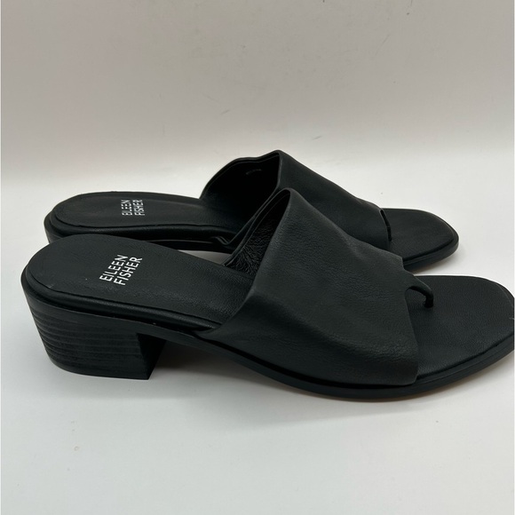 NEW EILEEN FISHER Airy Leather Slide, slip on Thong 
stacked Heel black SZ 7.5 - Picture 4 of 11
